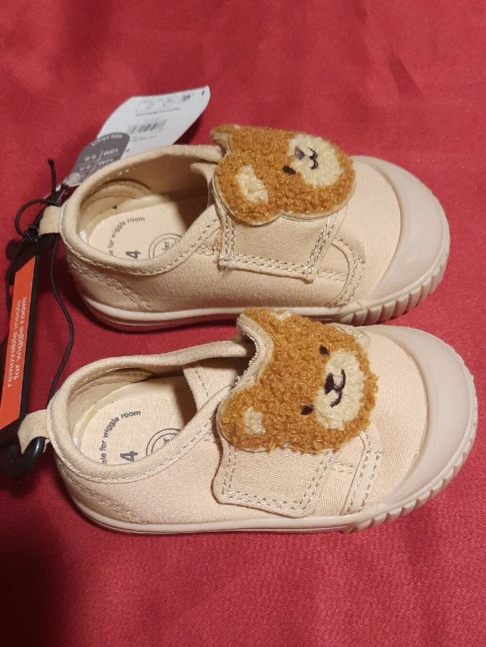 wonder nation Baby Shoes with Brown Teddy Appliqué Velcro Closure